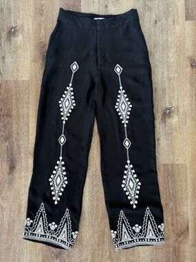 ZARA Boho Embroidery Wide Pants in Black Size: S| Summer, Boho, Chic, Vacation
